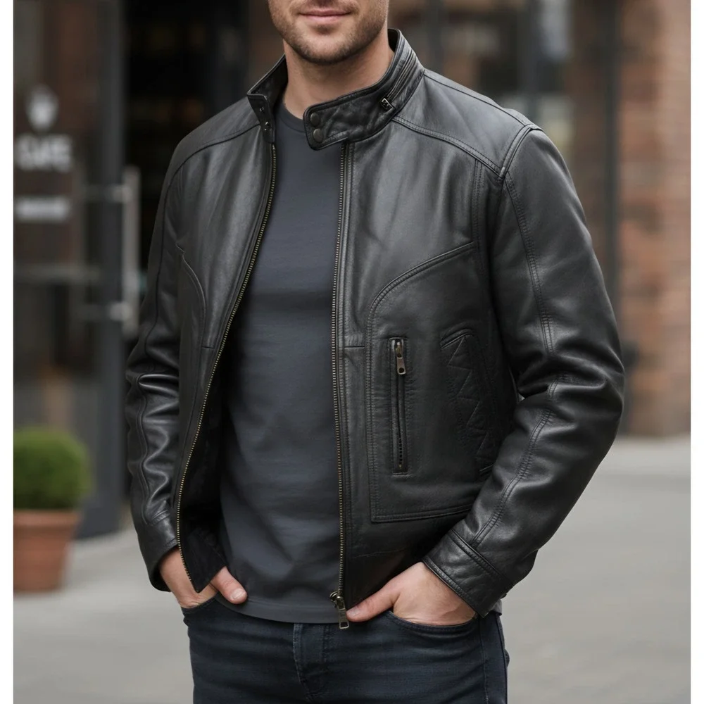 Vintage RedHead‎ Black Leather Bomber Jacket Men's Large Moto Cafe Racer Coat